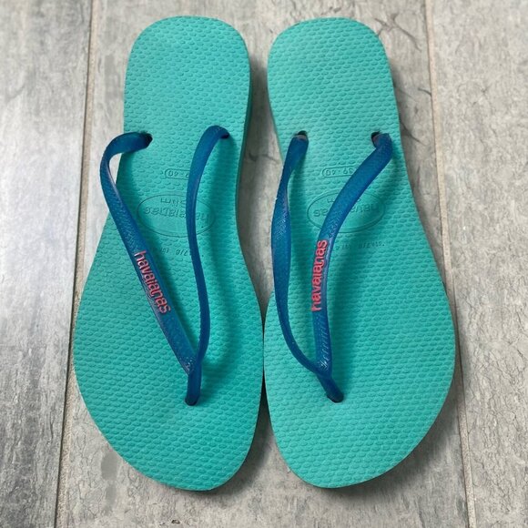 Havaianas Slim Flip Flops Sandals Blue Green Women's Size 7/8 NWT - Picture 3 of 6